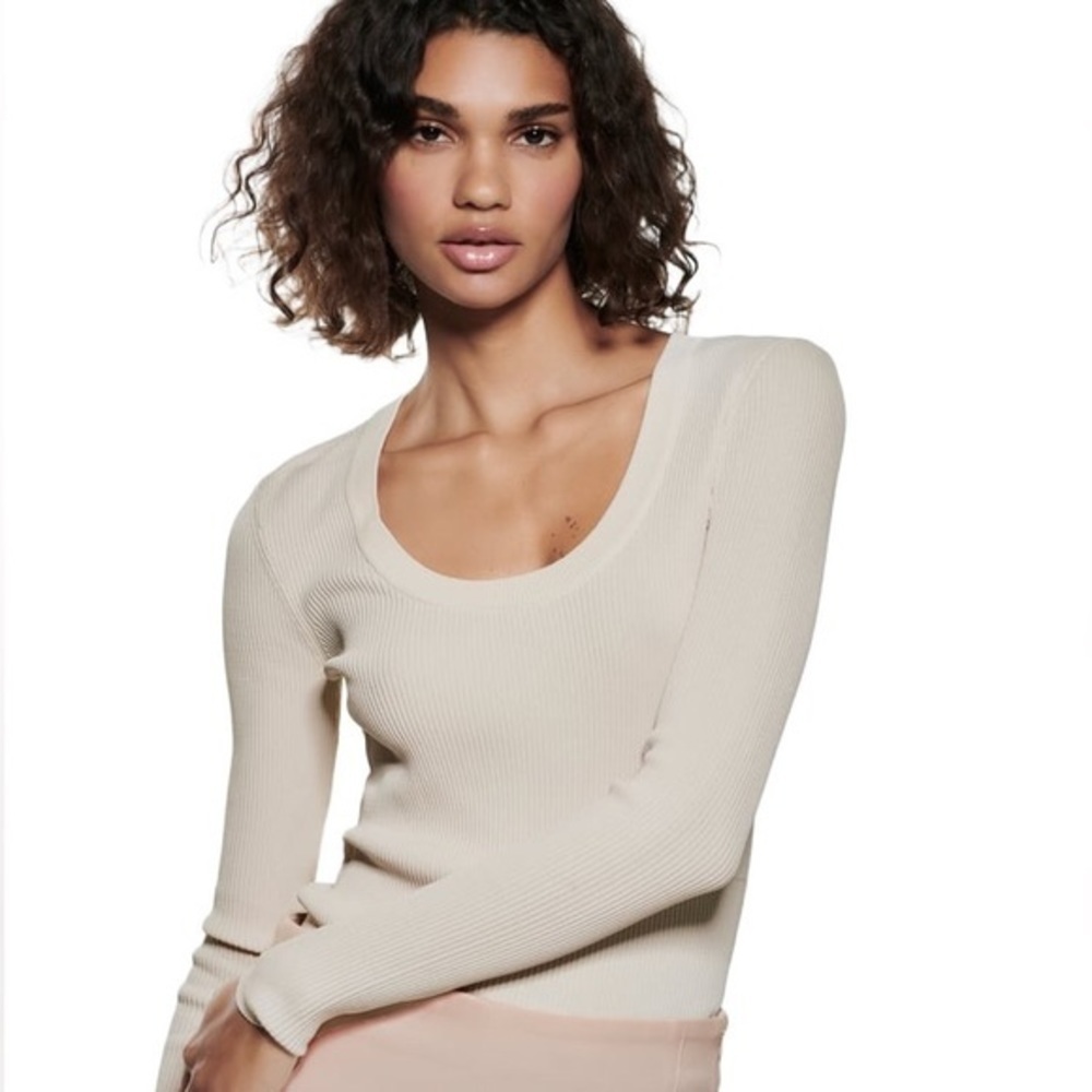 Zara Ribbed Round Neck Top Beige - Picture 3 of 7